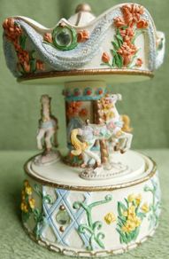 Vintage Enamel Unicorn Carousel Music Box Jeweled Figurine