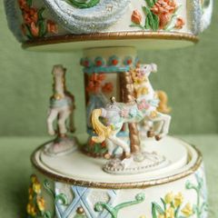 Vintage Enamel Unicorn Carousel Music Box Jeweled Figurine