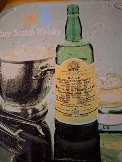 Antique J&B Rare Scotch whiskey metal tray
