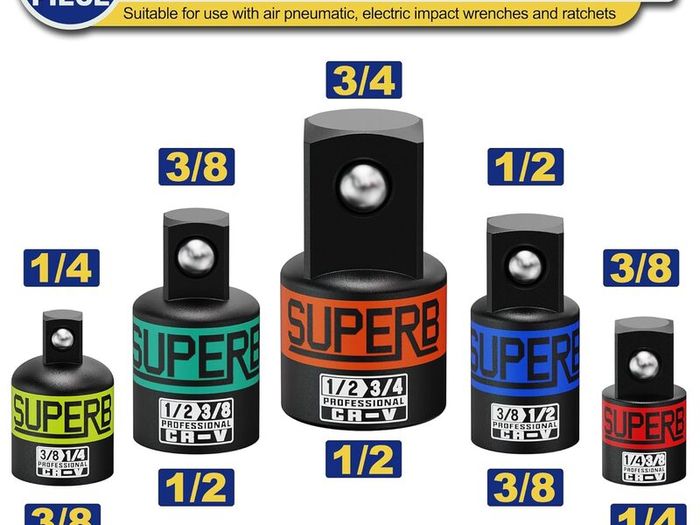 1/4 3/8 1/2 3/4 Inch Drive Impact Socket Adapter Set, 5 Piece Ratchet Socket Adapters, Socket Reducer Wrench Adapter for Mechanics DIYers Automotive Repair