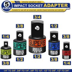 1/4 3/8 1/2 3/4 Inch Drive Impact Socket Adapter Set, 5 Piece Ratchet Socket Adapters, Socket Reducer Wrench Adapter for Mechanics DIYers Automotive Repair