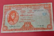 Irish 1965 Lavery ten shilling banknote in used condition