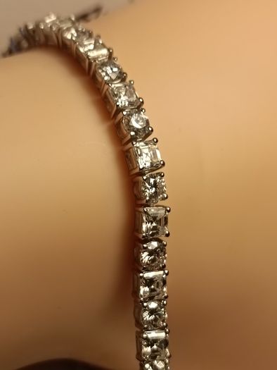 Rhodium Plated Sterling Silver 13 carat Moissanite Tennis Bracelet
