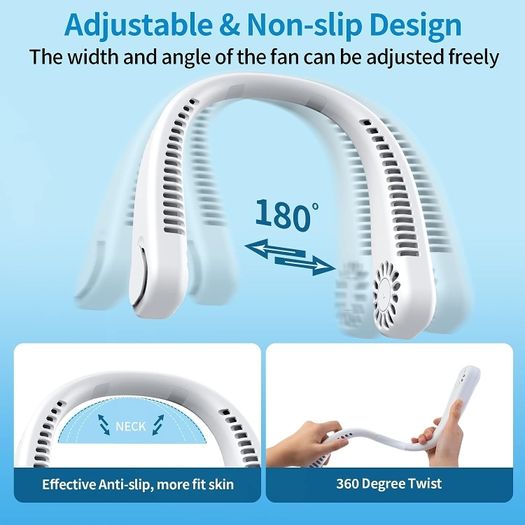 Neck Fan, Portable Hanging Neck Fan, Bladeless Mini Neck Fan, 3-Speed Hands-Free Personal Fan Rechargeable Wearable Fan, Headphone Design, for Home Office Travel Sports Outdoor