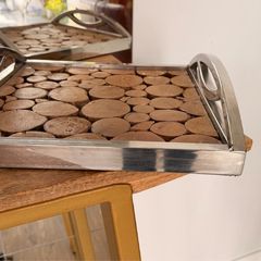 Decorative Wooden & Metal Serving Tray