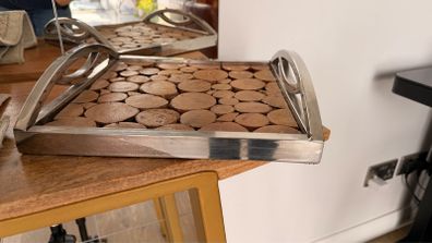 Decorative Wooden & Metal Serving Tray