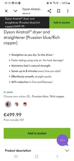 hairDyson Airstrait dryer and straightener (Prussian blue/Rich copper)