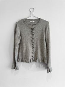Pre Owned Gallery Grey Ruffle Trim Button-Down Cardigan