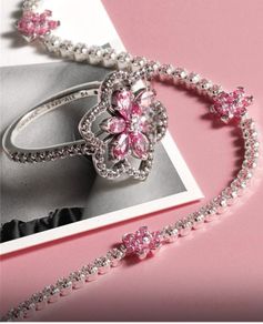 Pandora Herbarium Sparkling Pink Double Flower Cocktail Ring Brand New