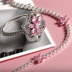 Pandora Herbarium Sparkling Pink Double Flower Cocktail Ring Brand New