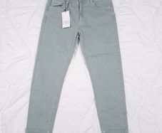 Zara Muted Green Blue Raw Frayed Hem Slim Fit Cropped Jeans 14UK/42EU