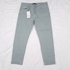 Zara Muted Green Blue Raw Frayed Hem Slim Fit Cropped Jeans 14UK/42EU