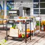 BBQ Trolley with Stainless Steel Top Adjustable Shelf, Outdoor Kitchen BBQ Station with Hooks Seasoning Tray Towel Rack, Pizza Oven Table Movable Outdoor Grill Dining Cart with Cover, Black Image 6