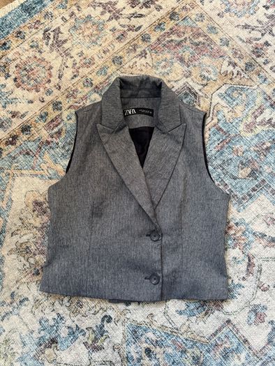 Zara Grey Herringbone Waistcoat & Wide Leg Trousers Co-ord Set