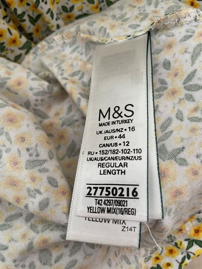 M&S yellow mix floral  dress size 16 - New