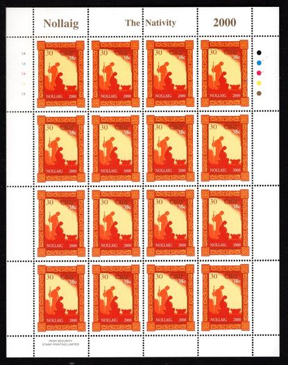 2000 Ireland Christmas Commemorative Stamp Sheetlet Plate 1A1A1A1A Mint Never Hinged (MNH)