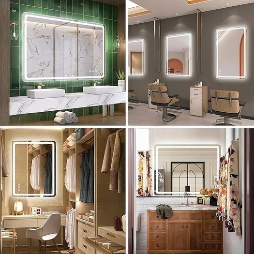 LED Bathroom Mirror Antifog Demister Speakers Bluetooth Dual LED Bright Light 140x80cm