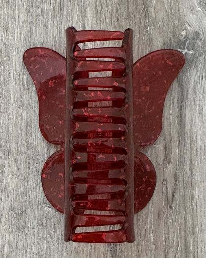 Translucent Speckled Red Long Butterfly Claw Clip