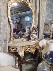 Antique style Louis XVI console table and mirror