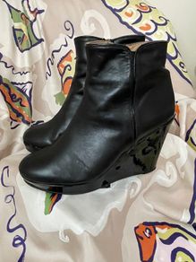 Pedro Anton Black Leather Wedge Boots
