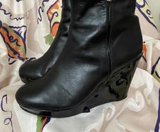 Pedro Anton Black Leather Wedge Boots