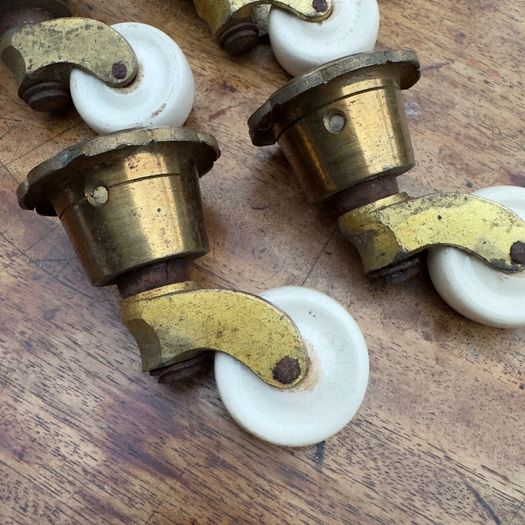 Brass Cap furniture castors with porcelain wheels (4)