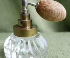 Vintage Iridescent Glass Perfume Bottle and Puffer.
