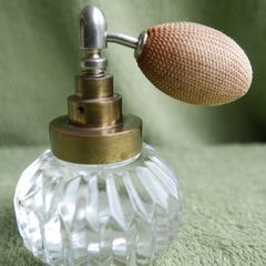 Vintage Iridescent Glass Perfume Bottle and Puffer.