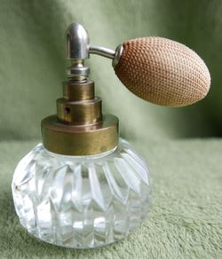 Vintage Iridescent Glass Perfume Bottle and Puffer.