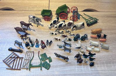 Vintage Lead Metal Farm Bundle Animals, People & Equipment