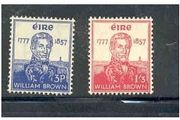 1957 Ireland Centenary of the Death of Admiral William Brown (Founder of Argentine Navy) Commemorative Stamps Mint Never Hinged (MNH)