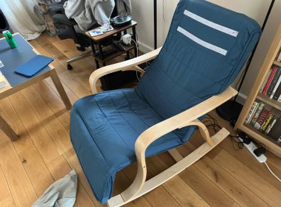 Songmics Birch Wood Armrests Rocking Chair | Midnight Blue/Natural