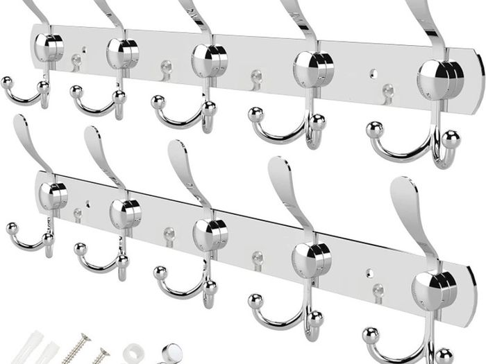 Coat Hooks for Wall - Stainless Steel Coat Racks (2 Pack) - Heavy Duty Coat Hooks Wall Mounted - Premium Design Rust Free Coat Hanger Wall for Robe and Clothes (FREE POSTAGE)