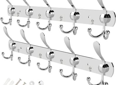 Coat Hooks for Wall - Stainless Steel Coat Racks (2 Pack) - Heavy Duty Coat Hooks Wall Mounted - Premium Design Rust Free Coat Hanger Wall for Robe and Clothes (FREE POSTAGE)