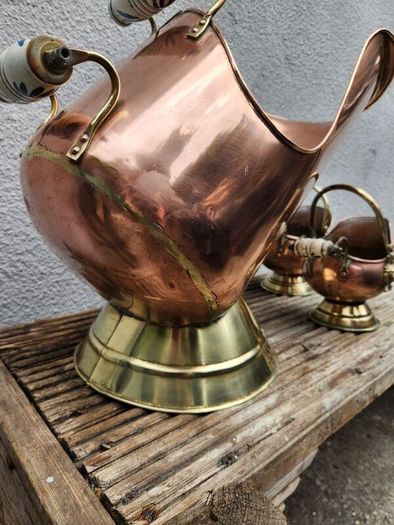 Vintage copper and brass coal helmet +2