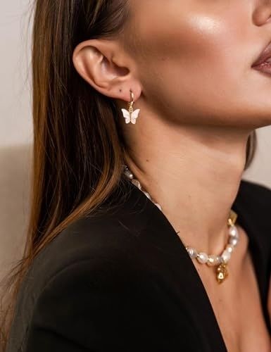 Butterfly Hoop Earrings Delicate Mother-of-Pearl Dangles