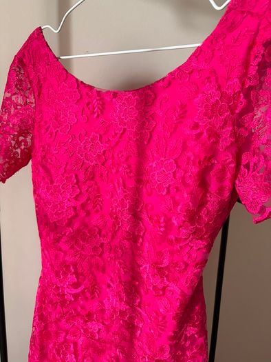 Stunning Fuchsia Pink Floral Lace Occasion Dress | Open Back Detail