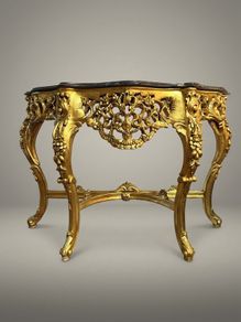 Carved Gilt Wood Console Table with Shaped Marble Top
