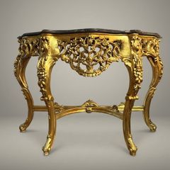 Carved Gilt Wood Console Table with Shaped Marble Top