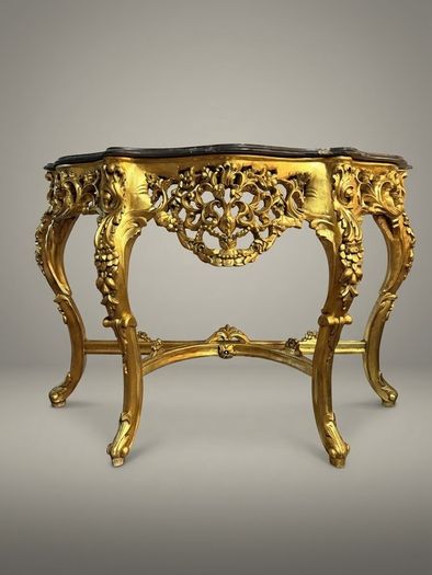 Carved Gilt Wood Console Table with Shaped Marble Top