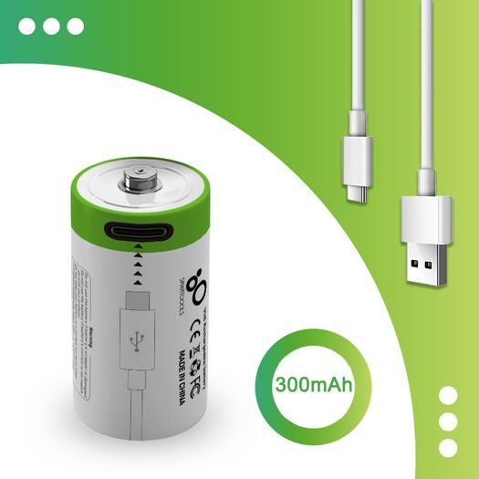CR2 Rechargeable Li-ion Batteries 3.7V 300mAh USB-C Charging Cable 4 Pack