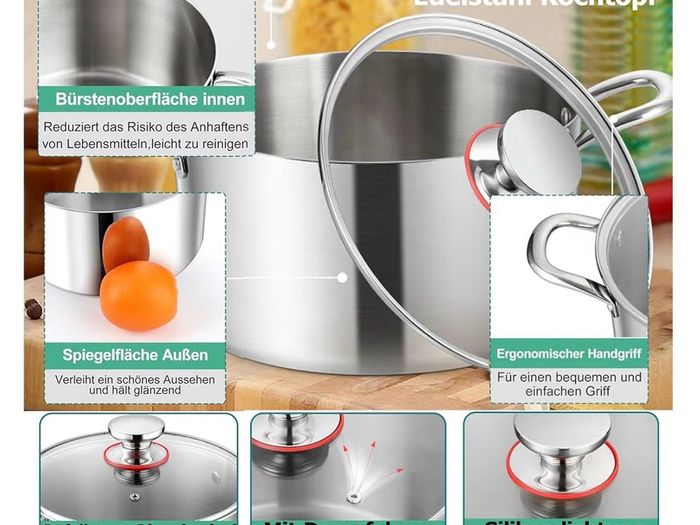 Brand New Homikit 24cm 5.3L Large Induction Stock Pot 3-Layer Polished Stainless Steel