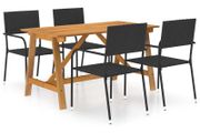 5 Piece Garden Dining Set Black