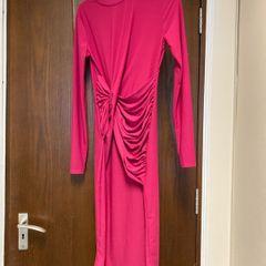 Insta Midi Pink Ruched Long Sleeve Dress UK8