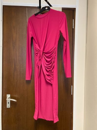 Insta Midi Pink Ruched Long Sleeve Dress UK8