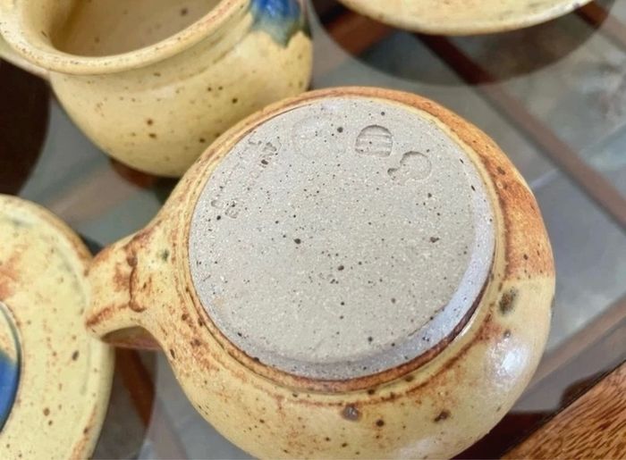 Vintage Stoneware Creamer or Small Jug & Lidded Sugar Bowl made by Badger Hill Pottery