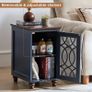 Slim Bedside Table, Farmhouse Nightstand, Glass Door Narrow Bedside Table with Storage, Blue Slim Bedside Cabinets with Adjustable Shelf, Small Side Tables Living Room, Bedroom Image 2