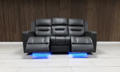 3 Seater Titan Plus Electric Dark Grey Leather Recliner Sofa