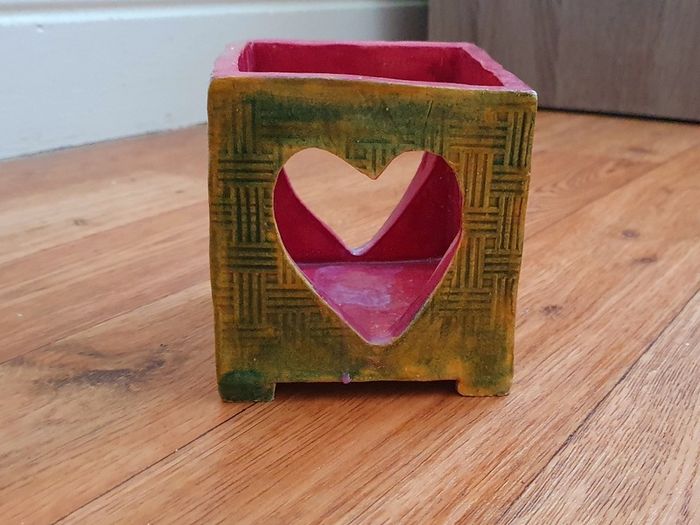 Handmade Ceramic Candle Holder - Heart Glow Design