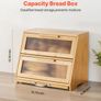 Double Layer Bread Box for Kitchen Counter, Large Capacity Bamboo Bread Storage Container, Farmhouse Wooden Breadbox for Homemade Bread, Storage Holder Bin with Acrylic Wavy Door Panel, Natural Image 2
